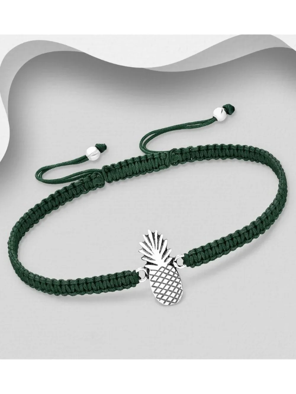 925 Sterling Silver Oxidized Pineapple with Adjustable Thread Bracelet